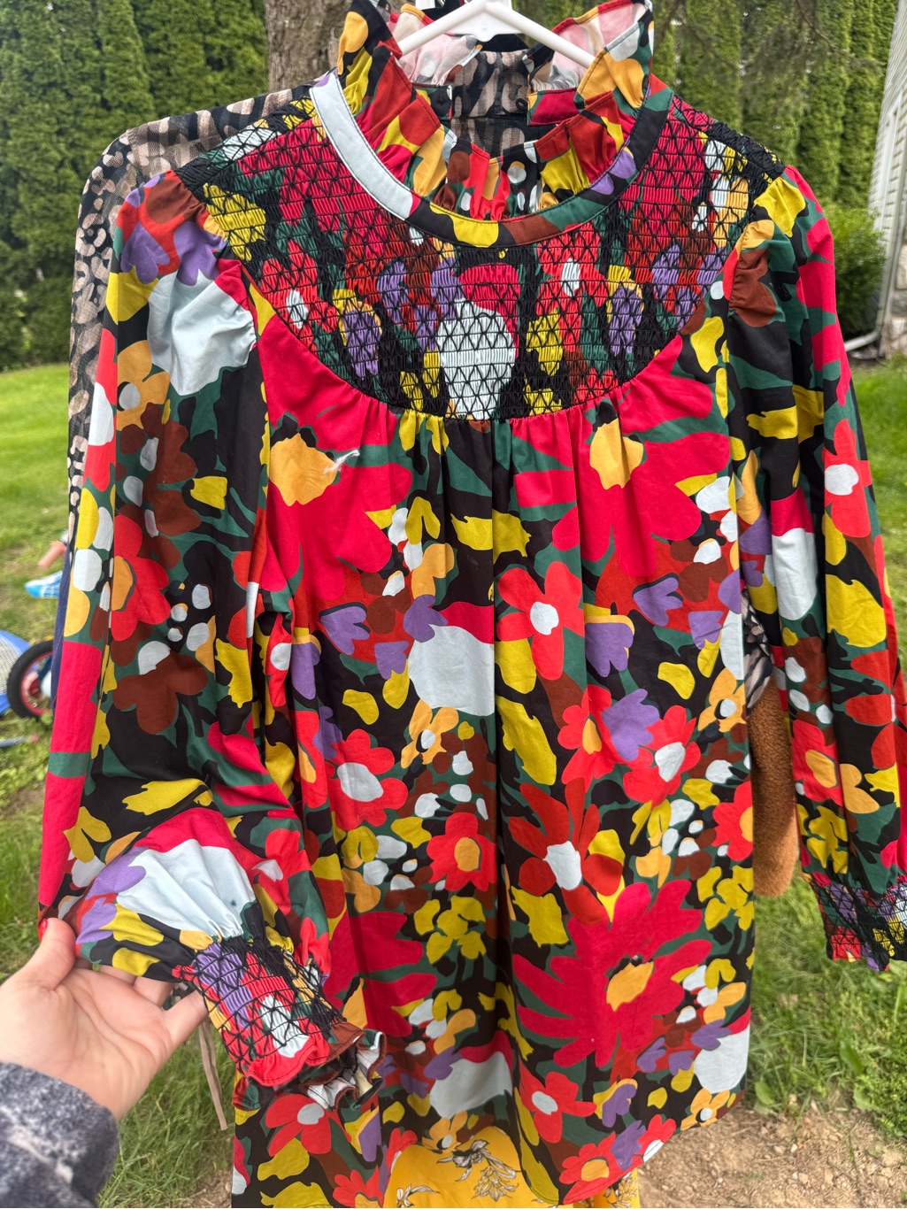 Crosby By Mollie Burch Multicolor Long Sleeve Floral Smocked Yoke Dress